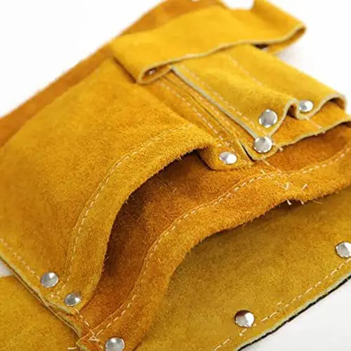 Leather Belt Waist Tool Bag, Multi-layer Dual Pouch Storage Holder for Welder Electrician Garden Supplies