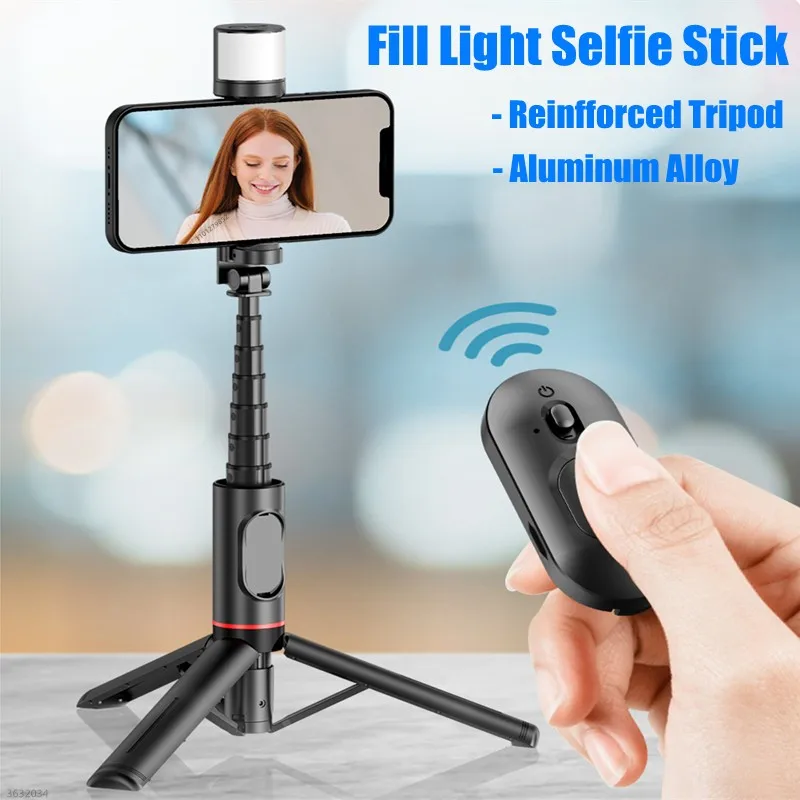 FANGTUOSI 2024 NEW Portable Wireless Bluetooth Phone Telescopic Selfie Stick Tripod With Fill Light For Huawei iPhone 15 Android