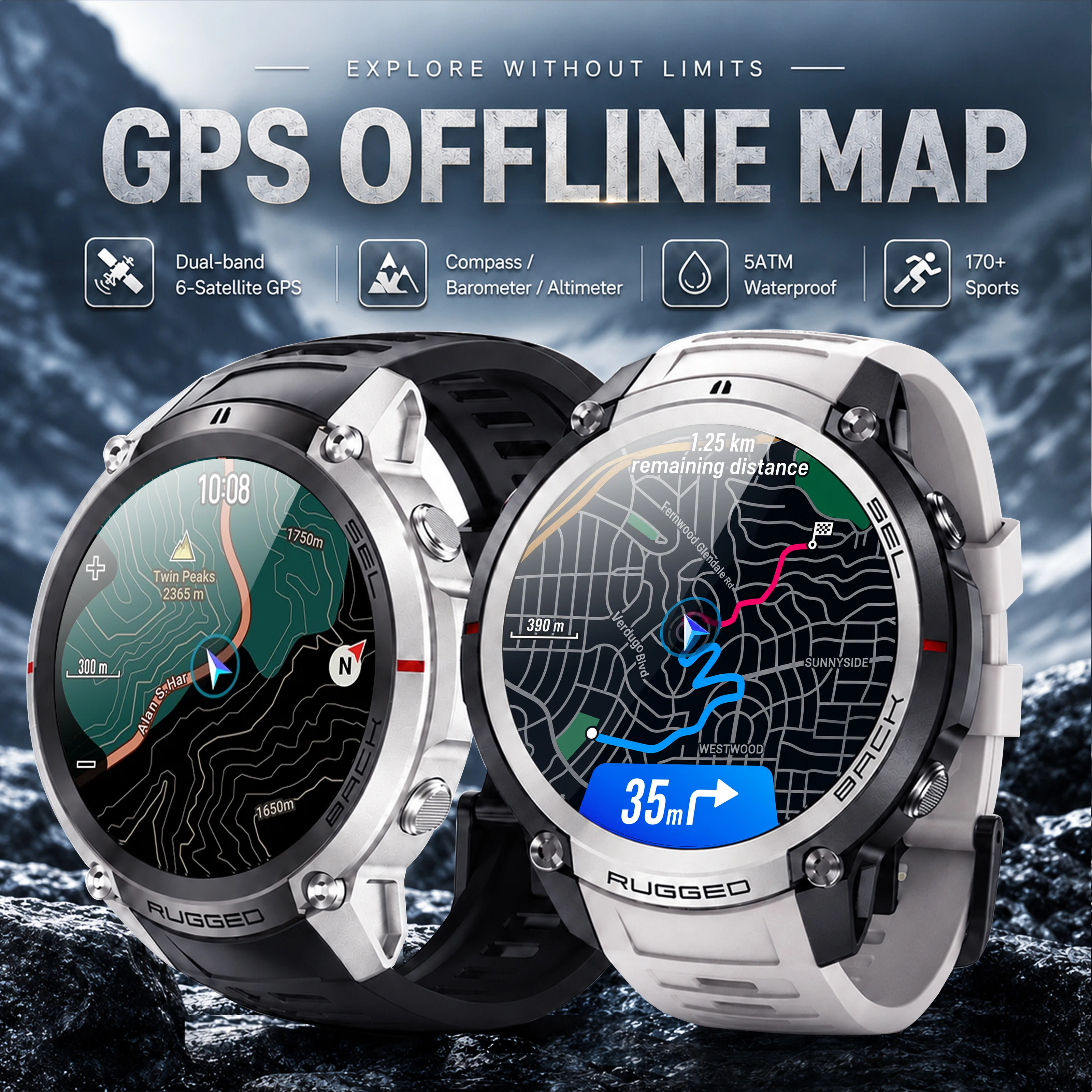 

2026 New GPS Offline Map Smart Watch Men 6-GNSS 5ATM Waterproof AMOLED Screen Compass Professional Sports Sports Swim Smartwatch