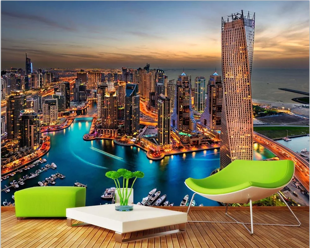 beibehang Customized modern new bedroom living room landscape big city distant background papel de parede wallpaper