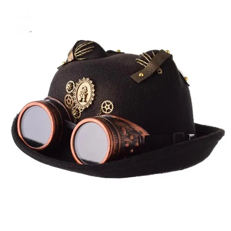 Steampunk Top Hat For Men With Goggles Gay Hat Bowler Top Hat top hat Party Costume Carnival Nightclub