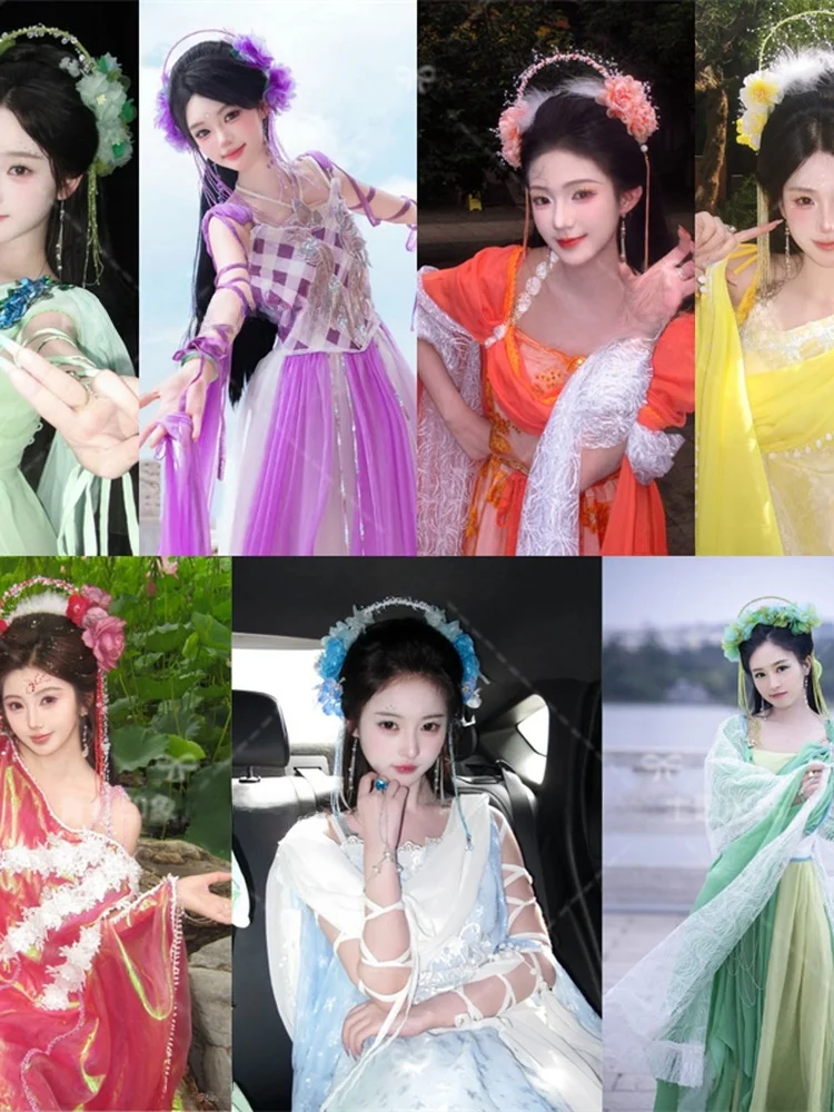 Elegant Ancient Chinese Style Printed And Embroidered Multi-color Summer Dress Fairy Tale Qi Fairy Hanfu Women's Clothing