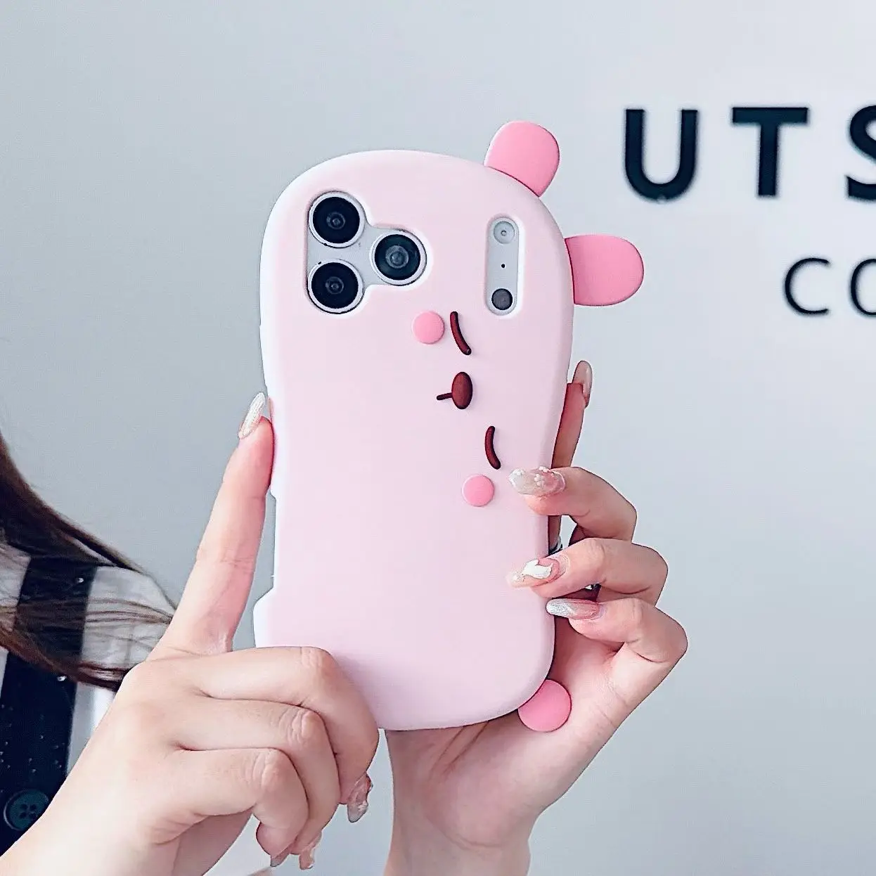 

3D Pink Bunny Phone Case for iPhone 17/16/15/14/13 Pro Max Cute Sleeping Rabbit Design Soft Silicone Shockproof Cover for Girls