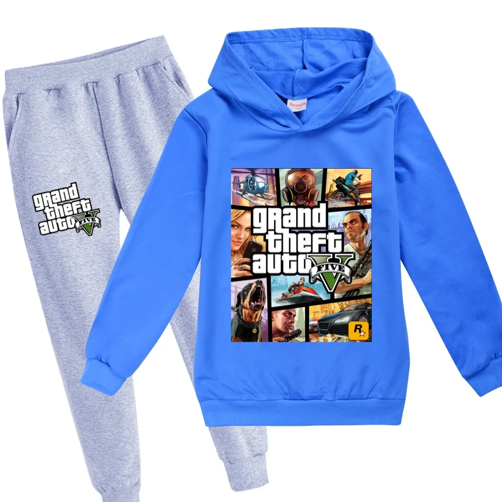 Fashion Grand Theft Auto V GTA 5 Children's Sweater Boys Hoodies Teens Girls Long Sleeve Tshirt+pants suit kids Clothes Set