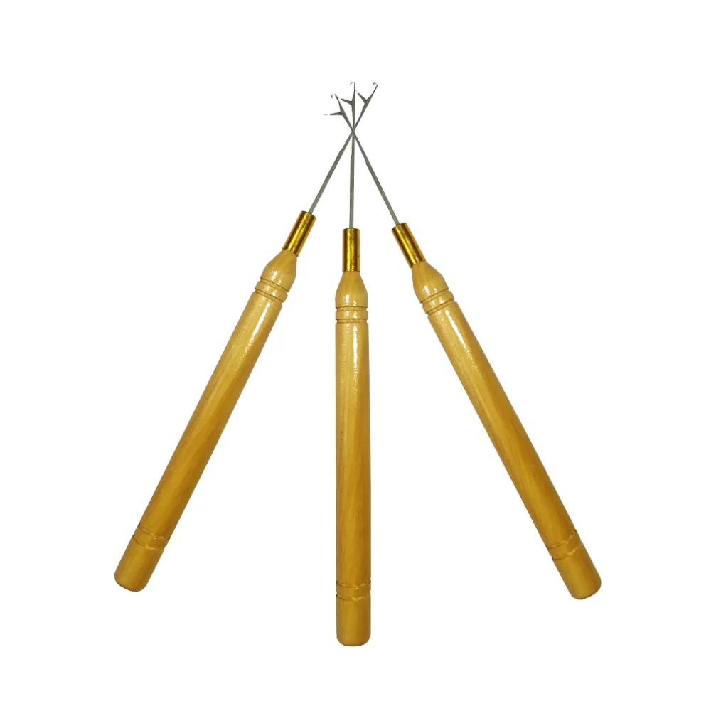 Dreadlock Hair Crochet Hook with Wooden Handle Metal Knitting Needle Micro Hook Tool for Hair Extensions Weaving