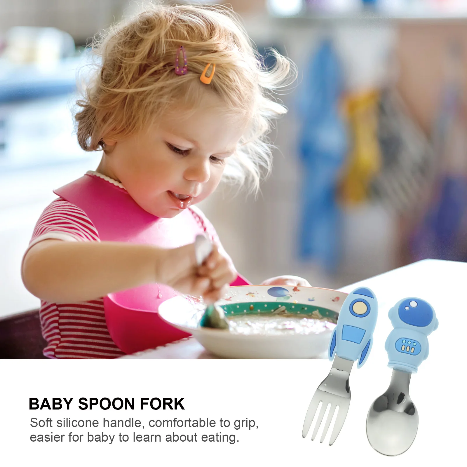 

Handle Baby Toddler Utensils Kids Silica Gel Silicone Tableware for Young Children