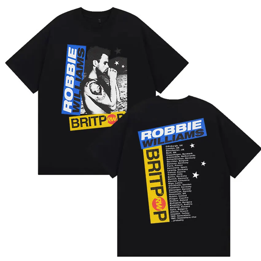 

Robbie Williams Rw Album 2025 Merch Футболка Мужская футболка в стиле хип-хоп, рок, готическая футболка с короткими рукавами, унисекс, ретро, большие хлопковые футболки