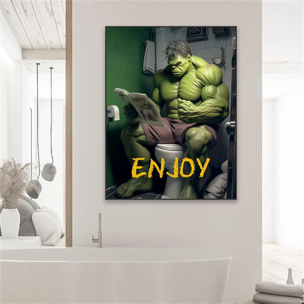 Funny Hulk Enjoy Bathroom Poster Disney Superhero Toilet Print Disney Superhero Humor Wall Art Canvas Painting Home Decoration