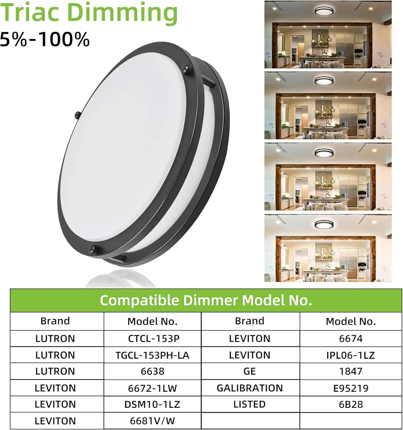 Luz de teto LED ajustável, Flush Mount Fixture, óleo friccionado Bronze, 13 ", 2700K, 3000K, 3500K, 4000K, 5000K