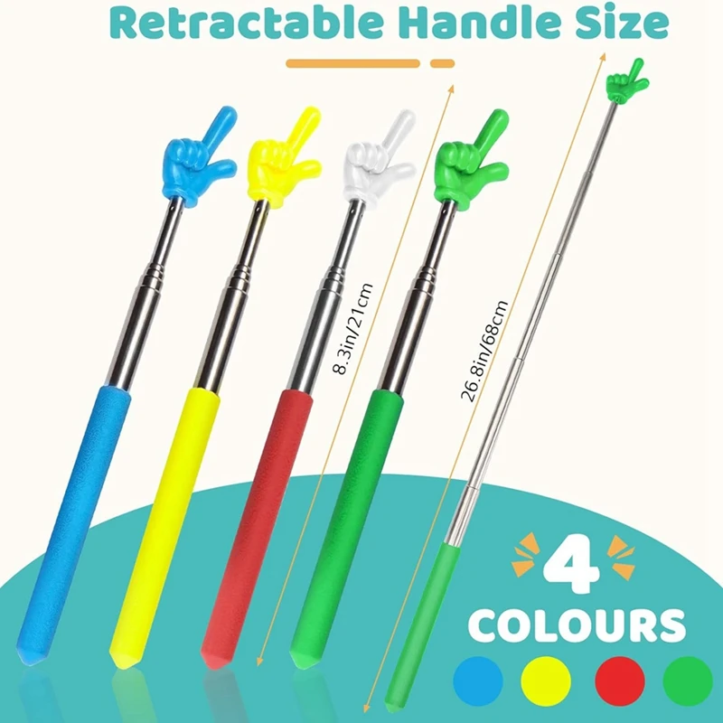 4 Pcs Teacher Pointer Stick Telescoping Hand Pointer Retractable Pointer Finger Reading Aid For Presentation Whiteboard