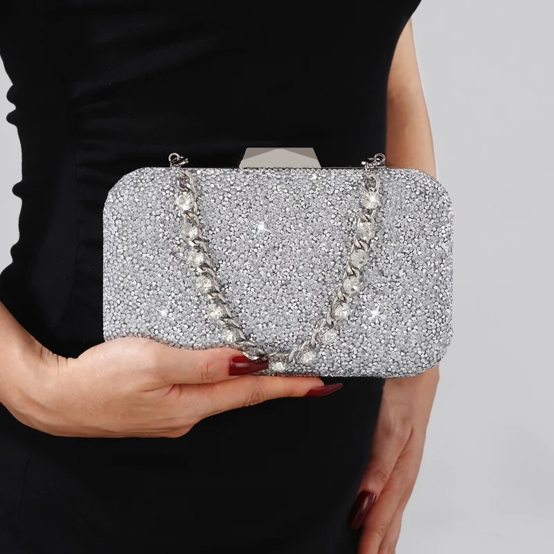 

Luxury Elegant Sequined Clutch Bag Trendy Glitter Diamonds Metal Buckle Evening Bag Wedding Clutch Handbag Shoulder Bag Chain