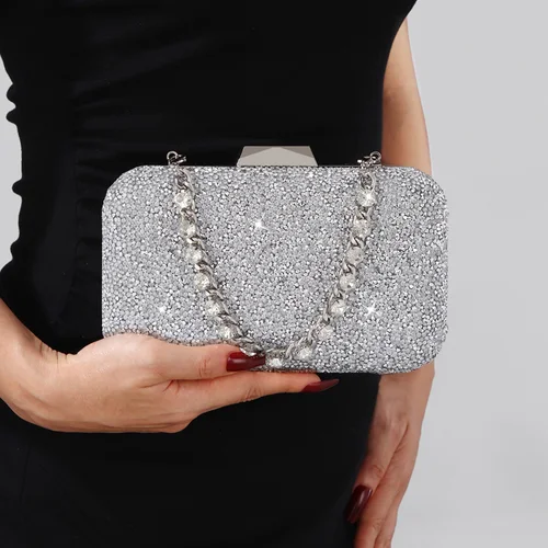 Bolso de mano elegante de lujo con lentejuelas, bolso de noche con hebilla de Metal y diamantes brillantes a la moda, bolso de mano para boda, bolso de hombro con cadena