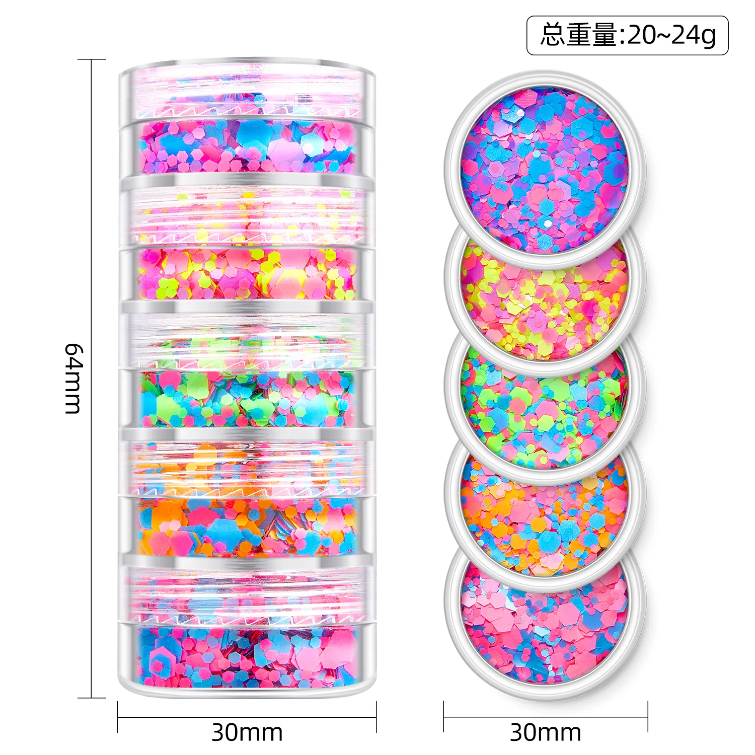 2025 Nuovi gioielli per nail art con paillettes per il corpo, fluorescenti, a 5 strati