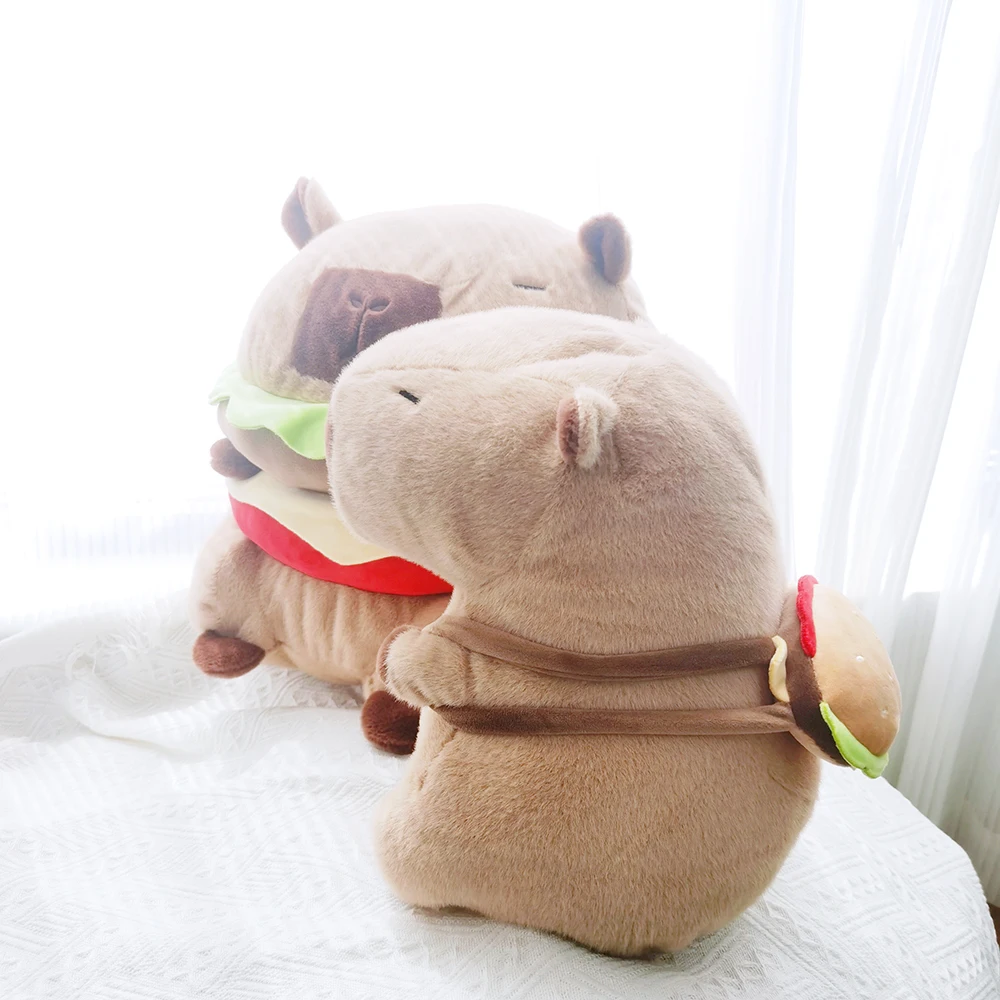 New Cute Hamburger Capybara Plush Stuffed Toy Simulation Hamburger Backpack Capybara Soft Children's Toy Birthday Gifts