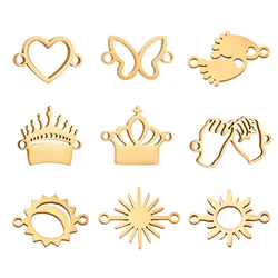 5pcs/Lot Stainless Steel Crown Charms&Sun Flower Pendant Connector For DIY Necklace Earrings Bracelet Jewelry Making Supplies