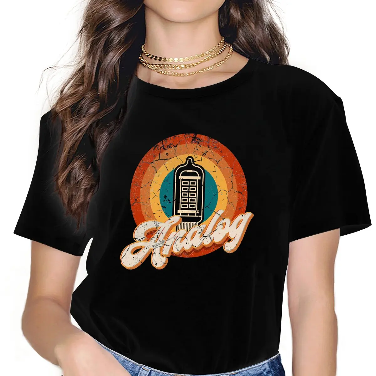 

Audiophile Vacuum Tube Women T Shirt Fibre Graphic O-Neck Polyester TShirt