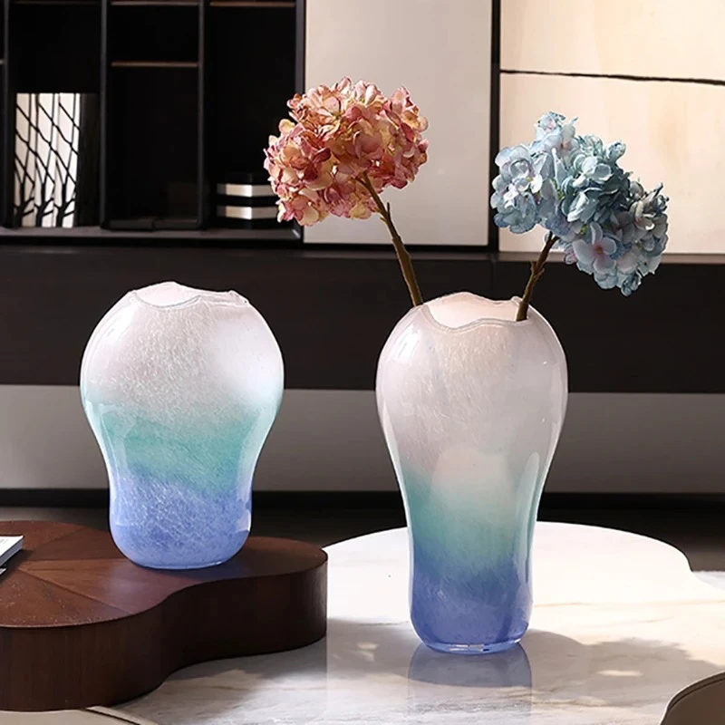 Cute Pink Blue Gradient Glass Vase Hydroponics Plant Pots Table Decoration Flower Arrangement Floral Vases Room Aesthetic Decor