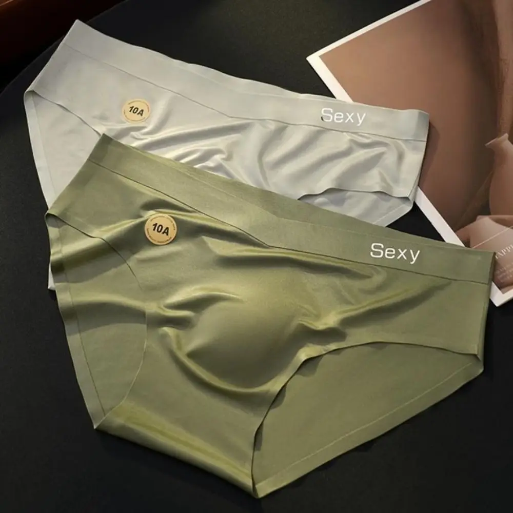 

Solid Color Summer Thin Satin Briefs Men Underpants Simple Ice Silk Panties Breathable Lingerie Seamless Underwear Men Men