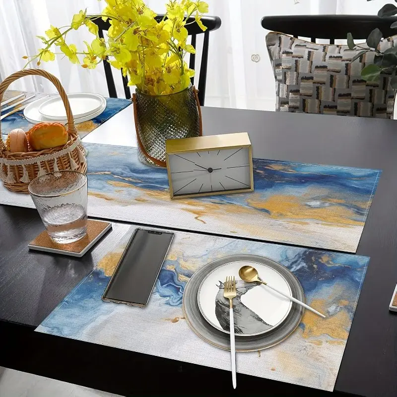 VIKAMA Light Luxury Marble Ins Style Table Flag Placemat Set Waterproof And Anti Slip Kitchen Dining Table Mat Home Decoration view 2