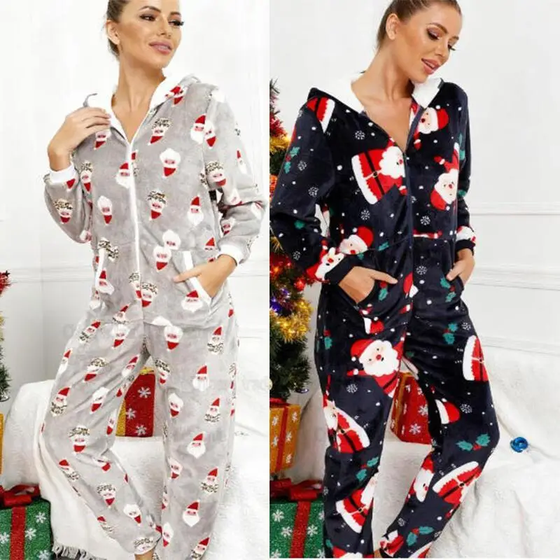 

Onesie Christmas Pajama Women Jumpsuit Winter Warm Sleepwear Flannel Outfit Festival Party Suit Print Kigurumis Unisex