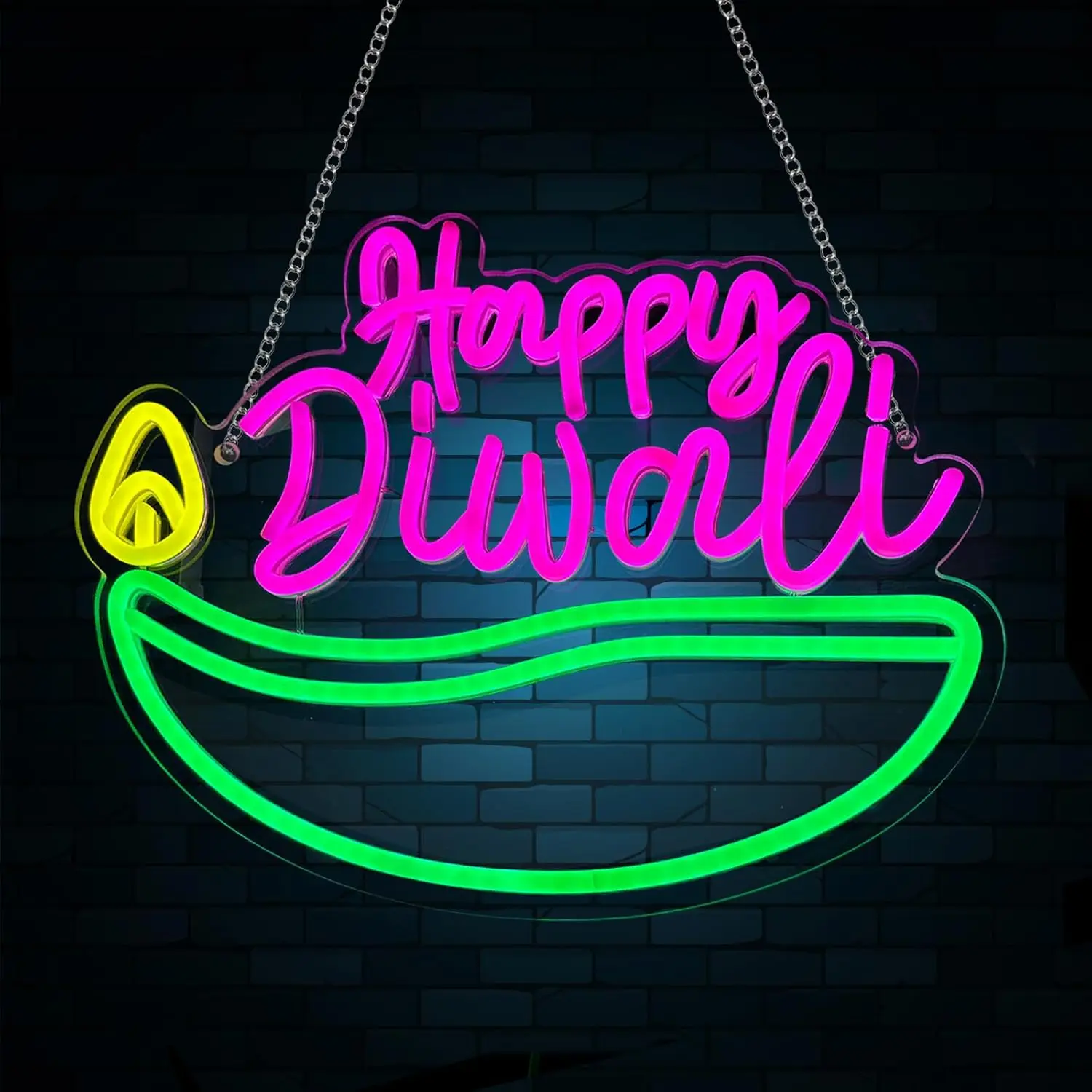 

Happy Diwali Neon Sign USB Dimmable Led Light for Festival Home Cafe Bar Gaming Room Bedroom Decoration personnalisé Gift