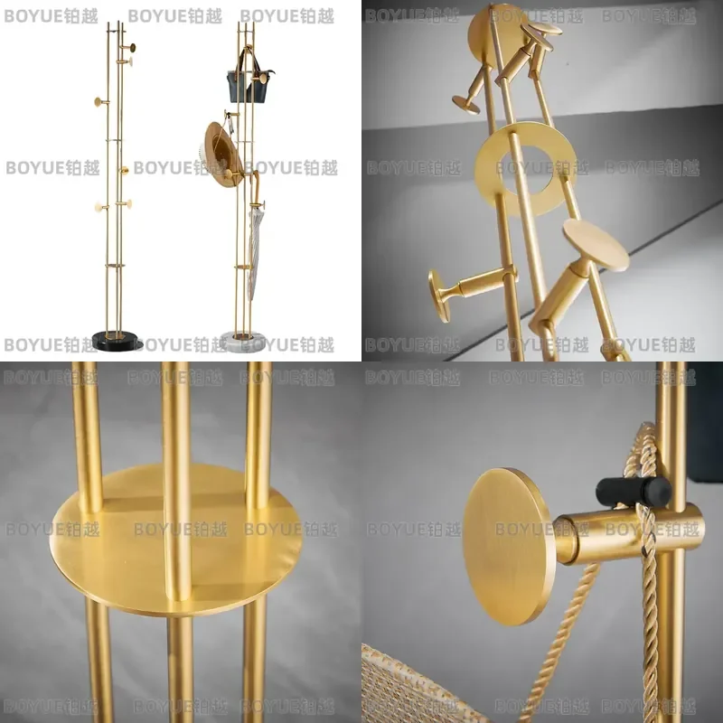 Luxury All Copper Floor Coat Rack Creative Standing Clothes Hanger for Living Room Bedroom Entryway Simple Home Garment
