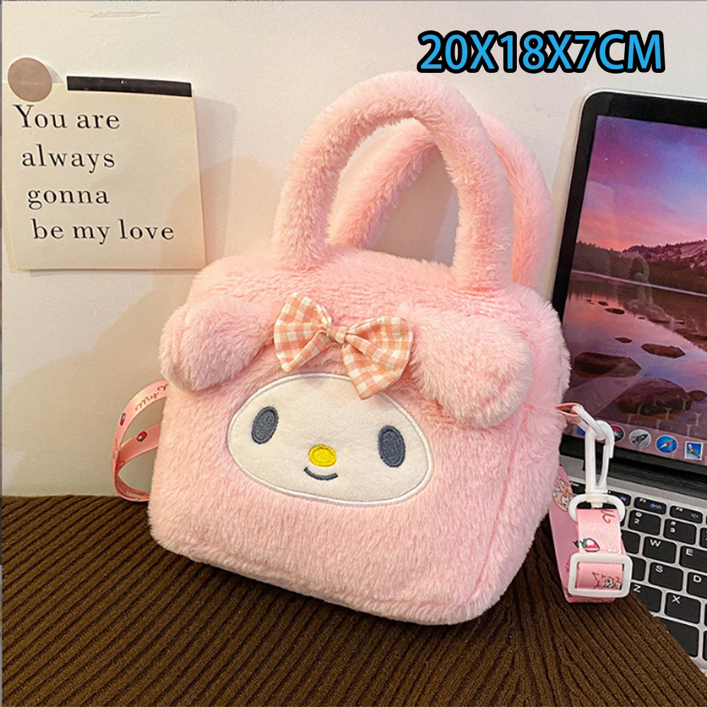 22styles Sanrio Cartoon Plush Shoulder Bags Hello Kitty Kuromi Melody Cute Crossbody Bag Anime Children Handbag Birthday Gifts