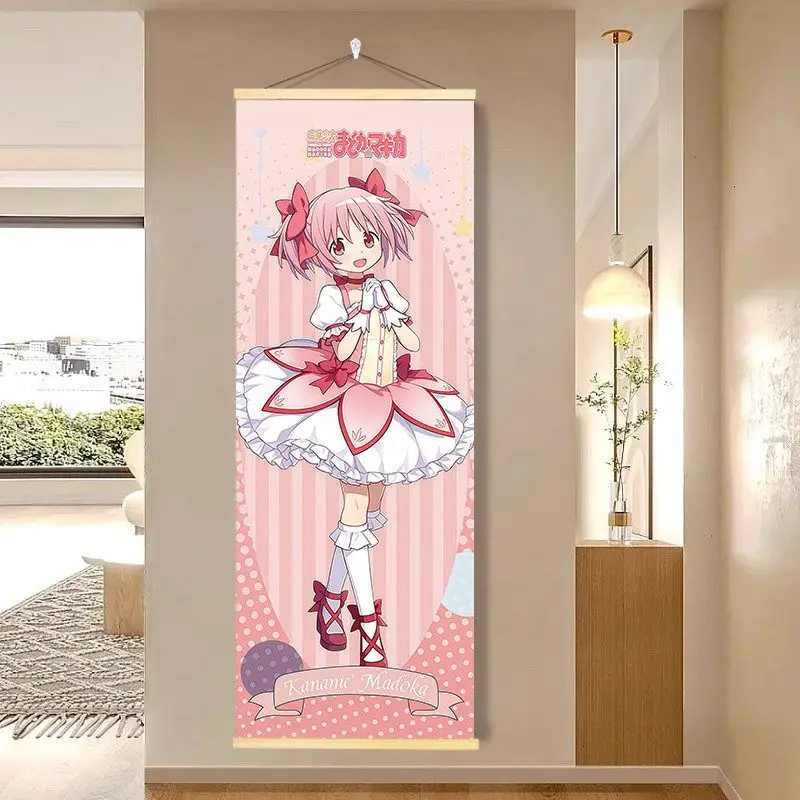 VIKAMA Anime Wall Tapestry Cute Anime Girl Pink Print Scroll Wall Art Decorative Tapestry for Bedroom Dorm Living Room Anime