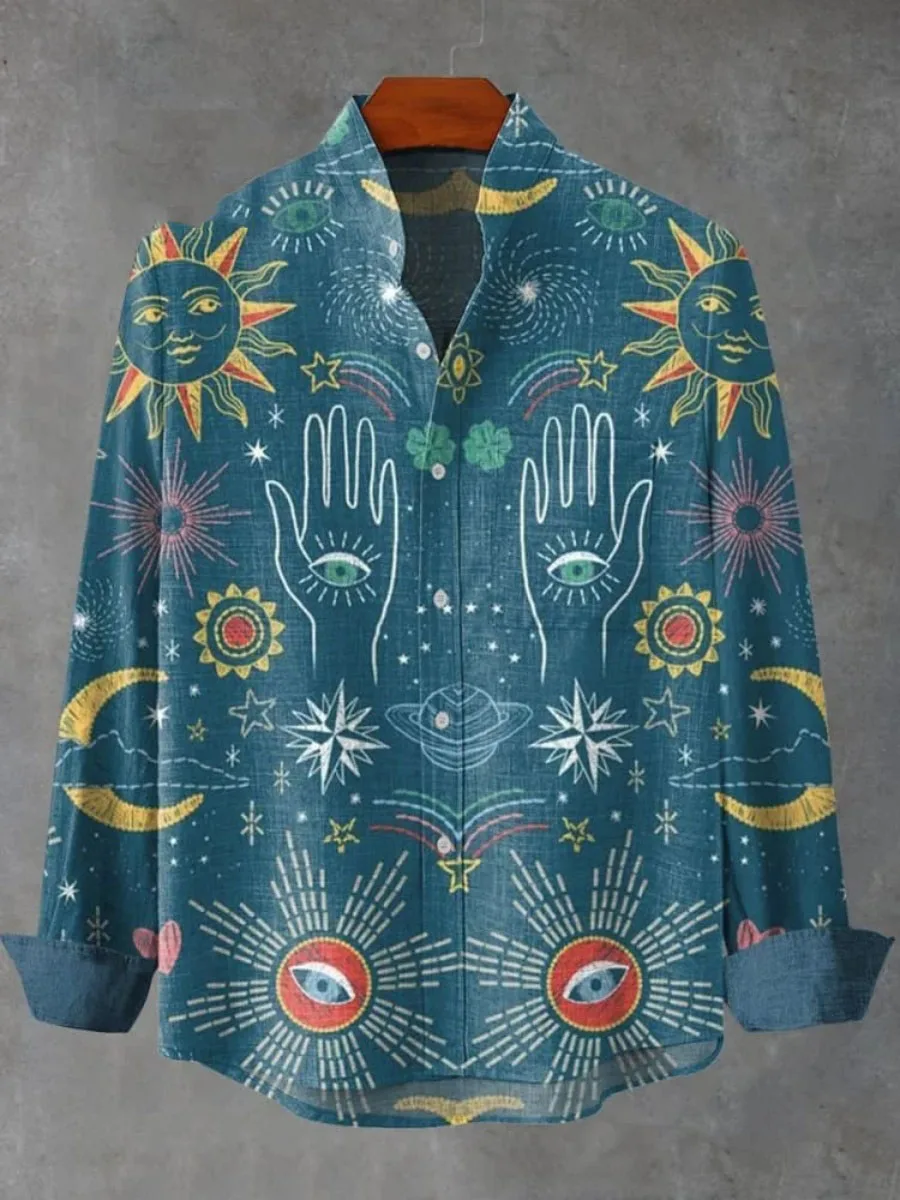 New Men's Stand-up Collar Long-sleeved Shirt 3D Art Printed Flower Pattern Shirt Fashionable Gentleman's Shirt Ropa Hombre