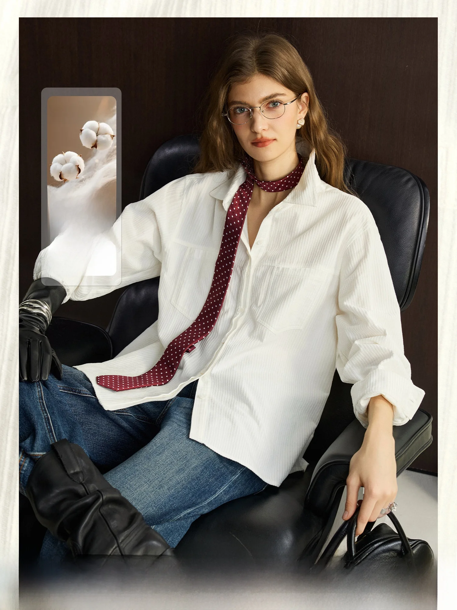 

High Quality Cotton Japanese Style Chill Shirt Classic Narrow Striped Collar Women's Double Button Front Long Sleeve Shirt