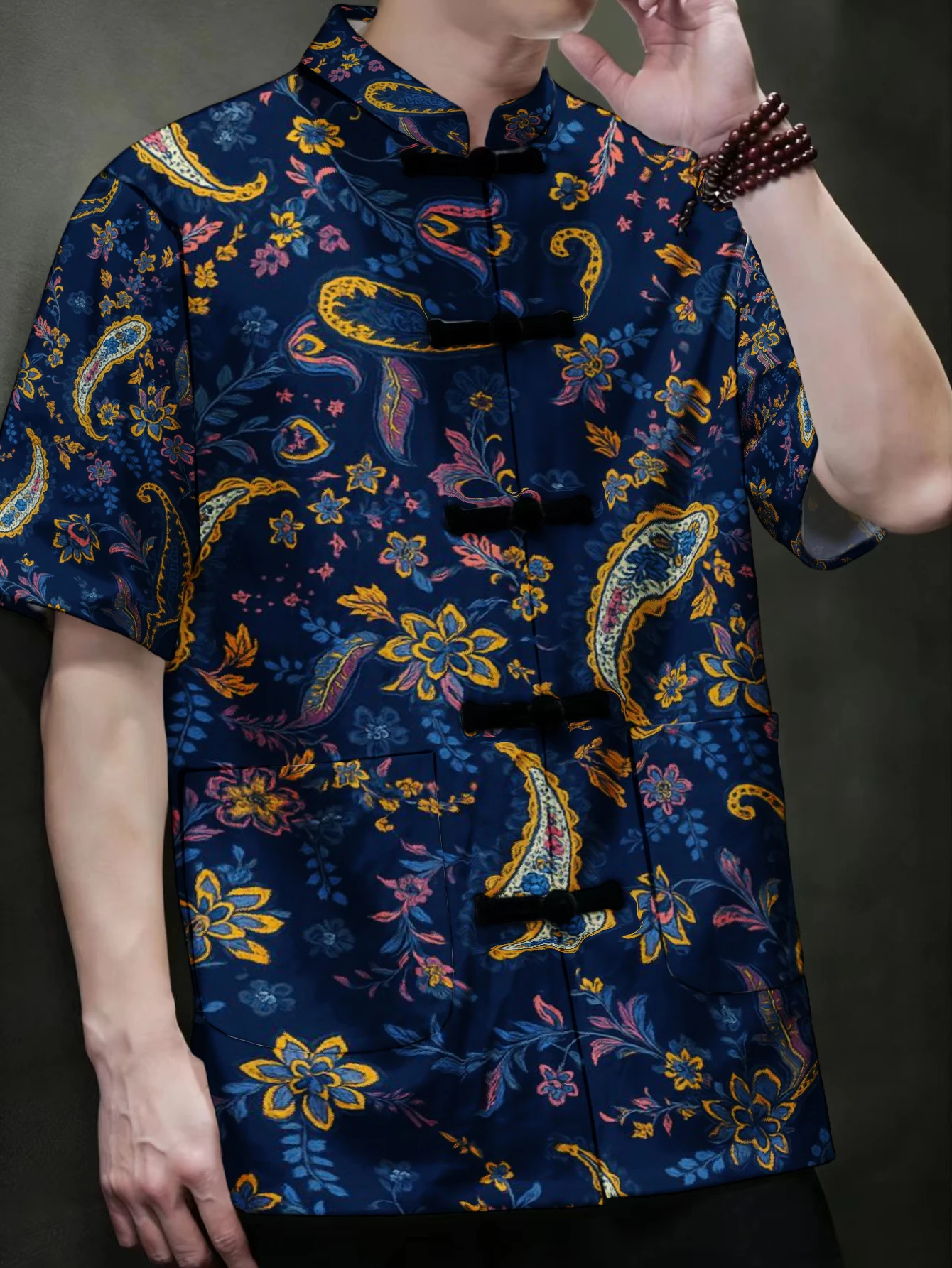 Men Men Chinese Tang Suit Short Sleeve Shirt Traditional Frog Button Stand Collar Ethnic Floral Gradient Print Loose Casual Vintage - Aliexpress Deal