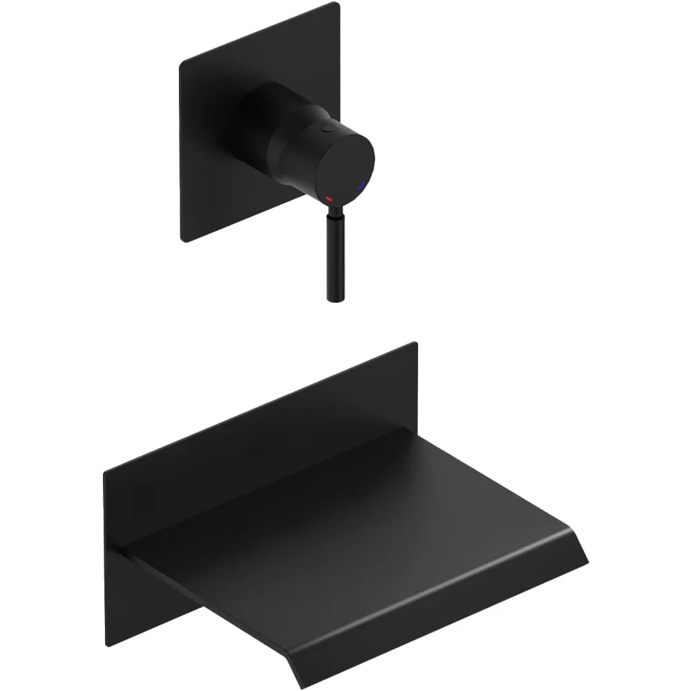 

Matte Black Wall-Mounted Single Handle Bathtub Faucet with High Flow Waterfall Spout and Rough-In Valve
