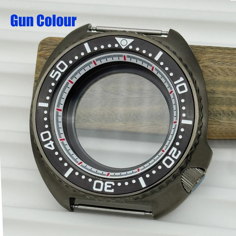 6105 6309 Gun Colour Turtles Diving Watch Case Transparent Case Back Fit NH35 NH36 Movement Double-decker 4.2 Sapphire Glass
