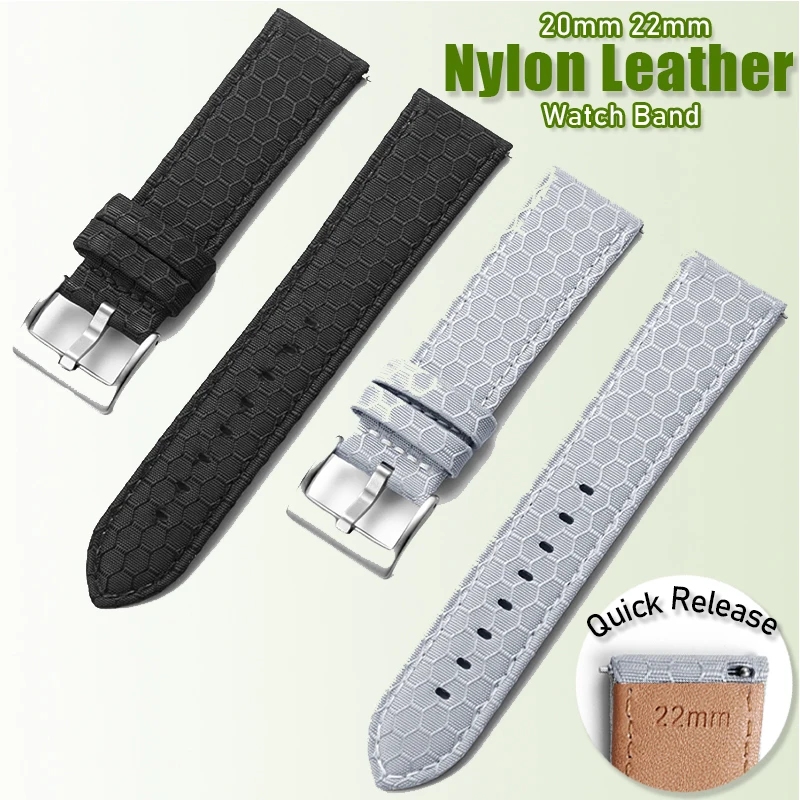 20 مللي متر 22 مللي متر حزام ساعة جلد نايلون لساعة هواوي Gt4/3/2 ل Seiko قماش سوار ناعم الإفراج السريع استبدال معصمه