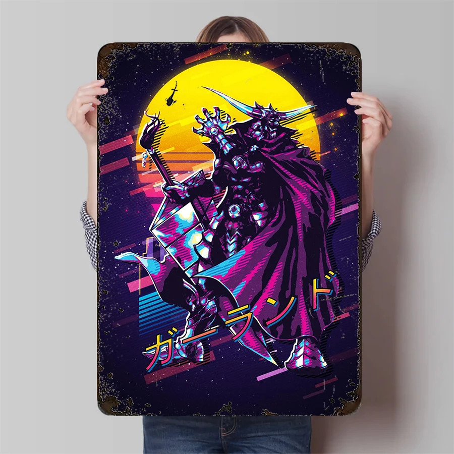 Dark Lord Metal Wall Art Cyberpunk Neon Style Home Decor Game Themed Hanging Vintage Pixel Art Collectible