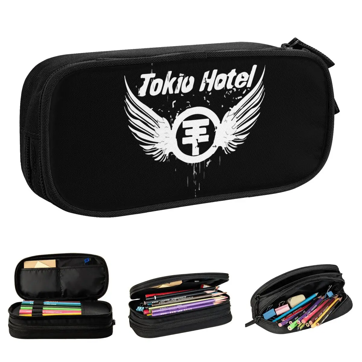 Large Capacity Pen Box Tokio Hotel Logo Office Supplies Rock Music Double Layer Pencilcase Girl Makeup Bags Birthday Gift