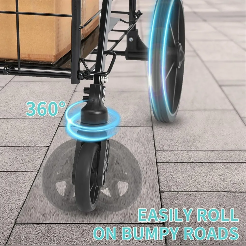 Robuuste opvouwbare gereedschapswagen met dubbele mand, handtrolley met stalen frame van 33,6 gallon, capaciteit van 160 lbs en 360 °   Wartel voor M