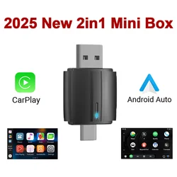 2025 2in1 Wired to Wireless CarPlay Android Auto Adapter for OEM Car Stereo USB Type-C Plug&Play Apple Carplay Adaper Wifi BT