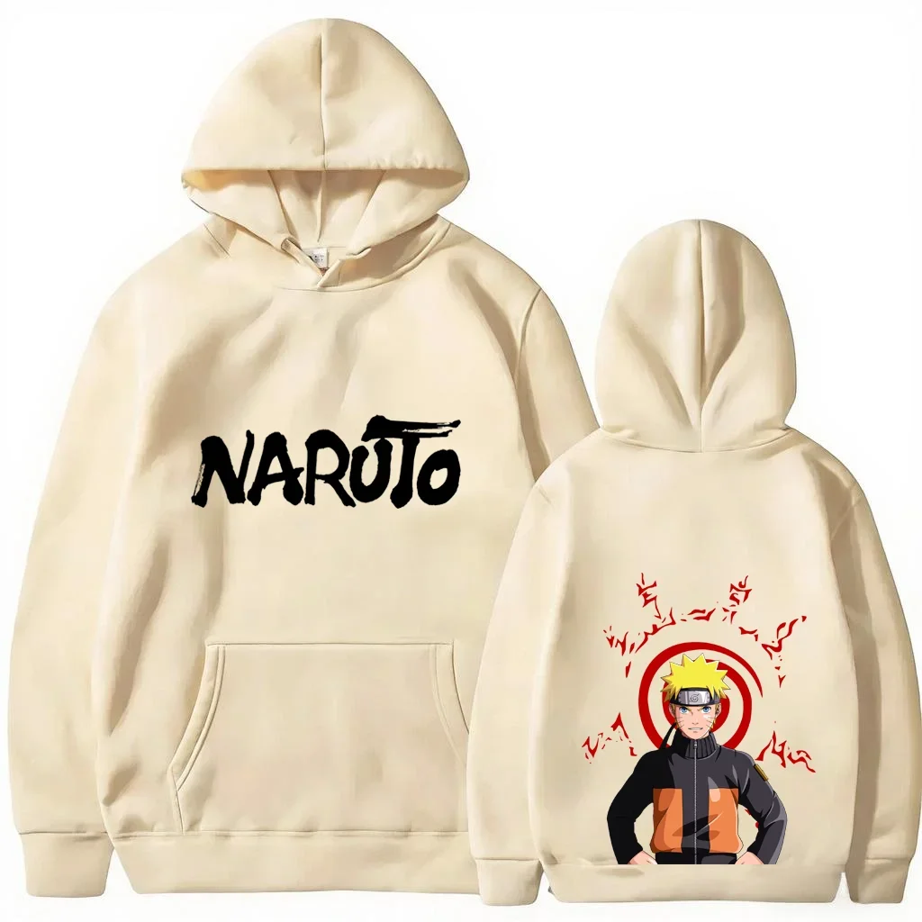 Naruto Hoodie, Unisex Drawstring Hooded Sweatshirt Naruto Uzumaki Anime Character Front Back Print Casual Long Sleeve Pullover