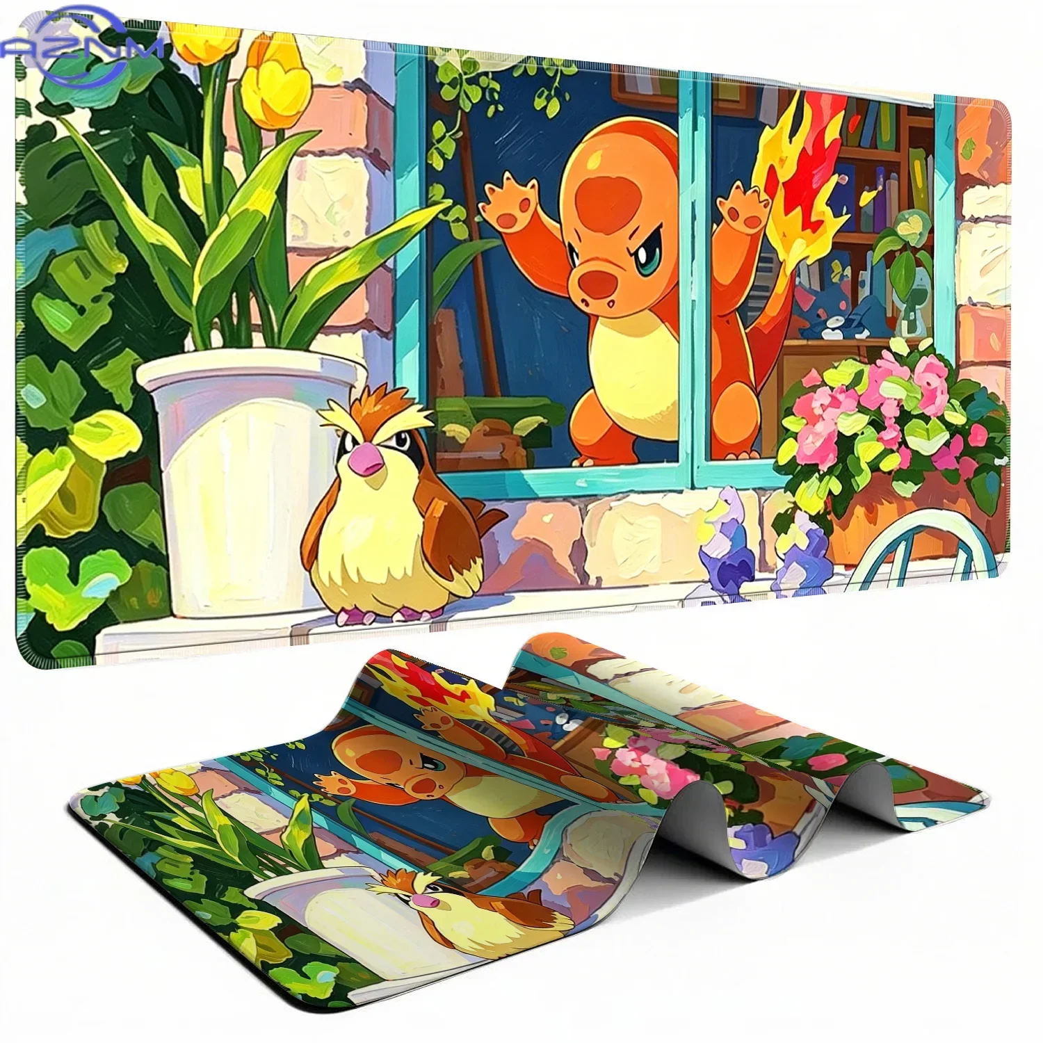 Pokemon Starters Cute Cartoon Large Mousepad, Rubber Non Slip TCG Playmat, Trading Card Game Desk Table Pad for Gaming and Deskt