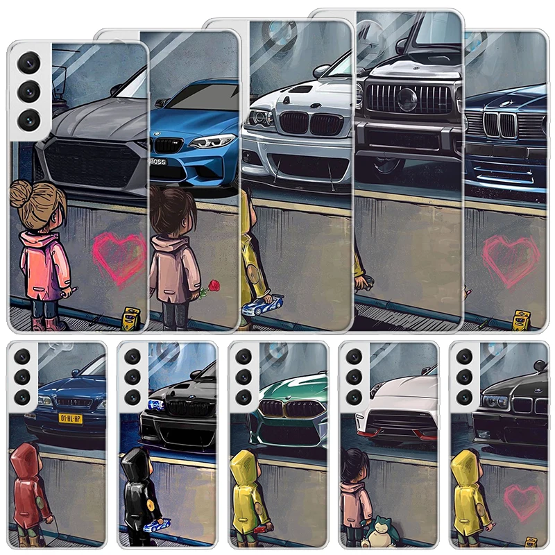 Boy See 럭셔리카 로고 Jdm 드리프트 소프트 케이스, 삼성 갤럭시 S24 S23 S22 S21 울트라 S20 FE S10 플러스 휴대폰 커버 S9 S8 + S10E 펀다