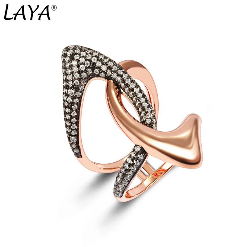 LAYA 925 Sterling Silver Shining Zircon Gothic Thumb Black Ring For Women Men Irregular Personality Luxury Jewelry New Trend