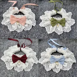 Sweet Bowknot Lace Cat Dog Collar Bibs With Pearl Adjustable Scarf Neckerchief for Small Dogs Puppy String Neck Strap Accessory