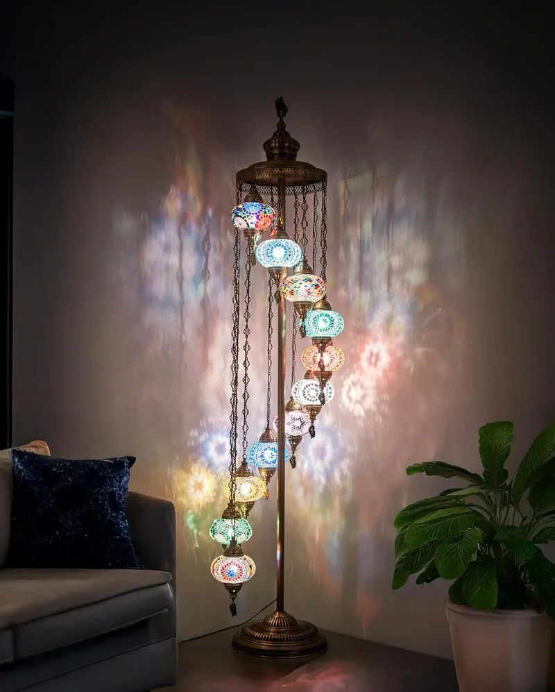 

11 Turkish Floor Lamp, 7ft Tall - Turkish Moroccan Mosaic Floor Lamp,Tiffany-Style Standing Lamp for Bedroom & Living Room