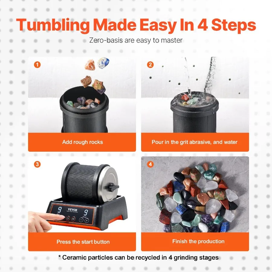 Rock Tumbler Kit 2,5 lbs Rock Polijstmachine 9 snelheden 9 dagen timer met korrels