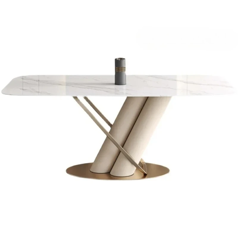 

Modern light luxury simple rock slab dining table and chair combination design creative golden size apartment restaurant to eat