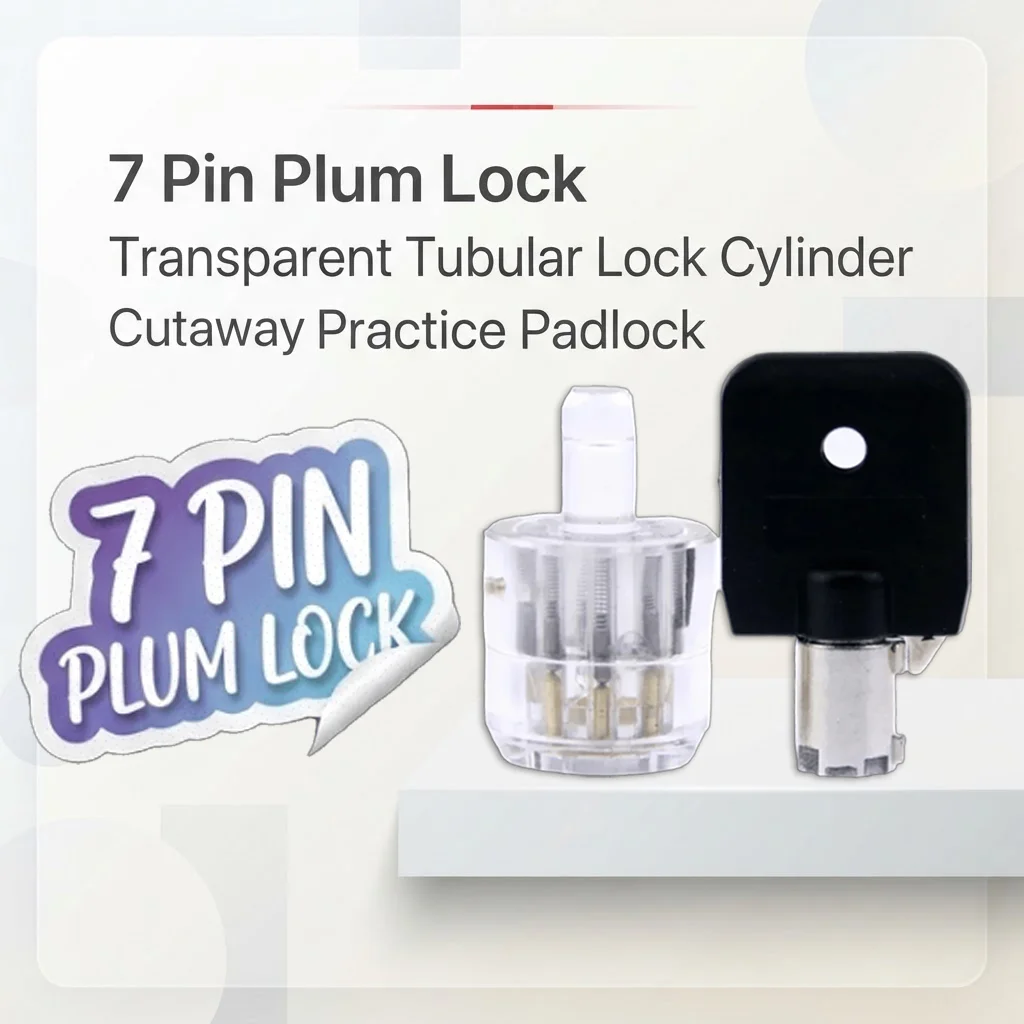 7 Pin Plum Transparent Tubular Lock Cylinder Cutaway Visible Pick View, Practice Training Padlock Skill Tool For Locksmith