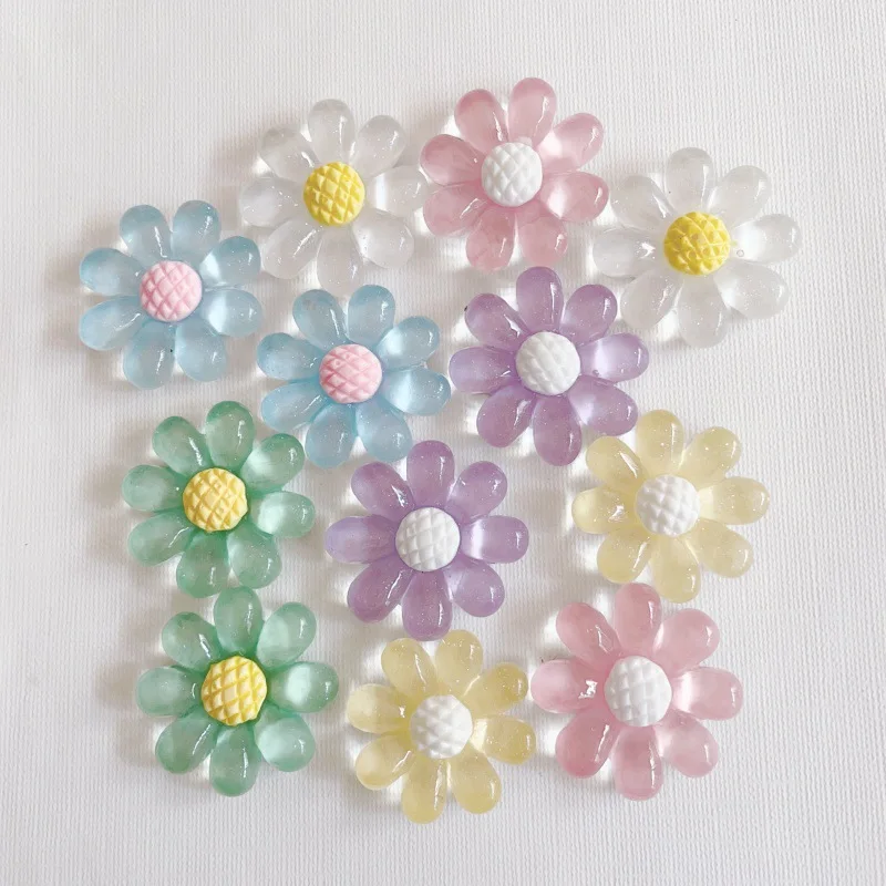 30Pcs Transparency Glitter Sunflower Planar Resin Patch Accessories DIY Earring Hair Clip Making Supplies Jewelry Decor Material
