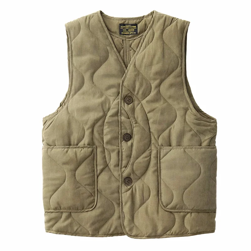 Vintage Style Men's Winter Warm Thick Cotton Lining Vest, Solid Color Multi-Pockets Outwear, Casual Inner Jacket