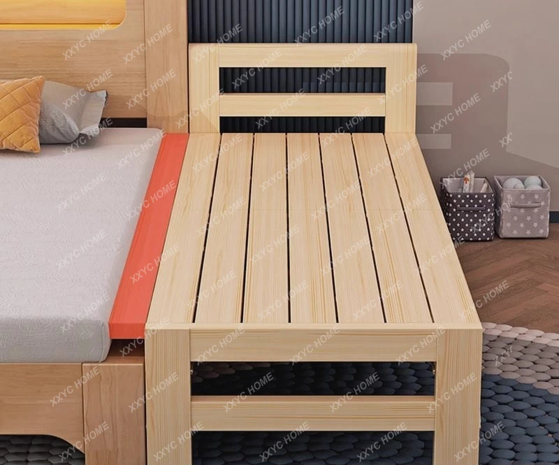 A  Solid wood splicing bed thickened and bold single bed with guardrail
